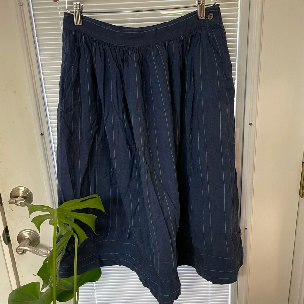 Vintage Flared Midi Skirt Medium Adini Pockets Blue Striped Juniors 15